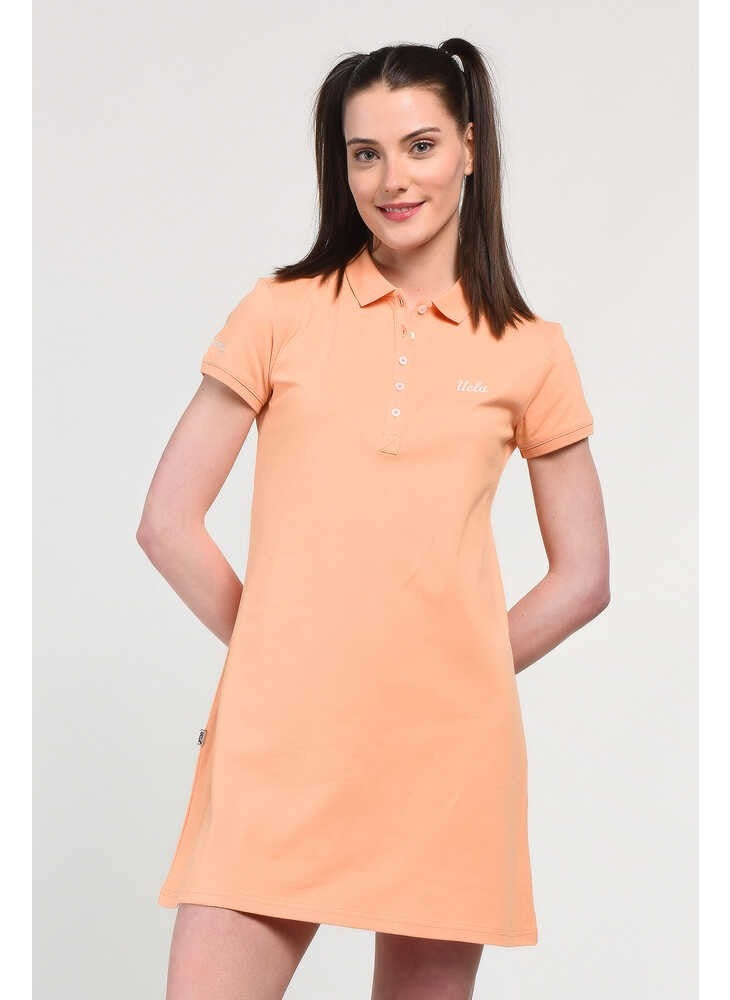 UCLA Madeira Orange Polo Neck Embroidered Women's Dress  - Image 3