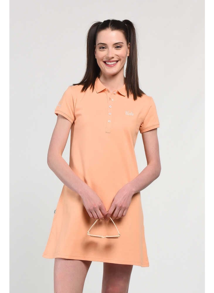 UCLA Madeira Orange Polo Neck Embroidered Women's Dress  - Image 2