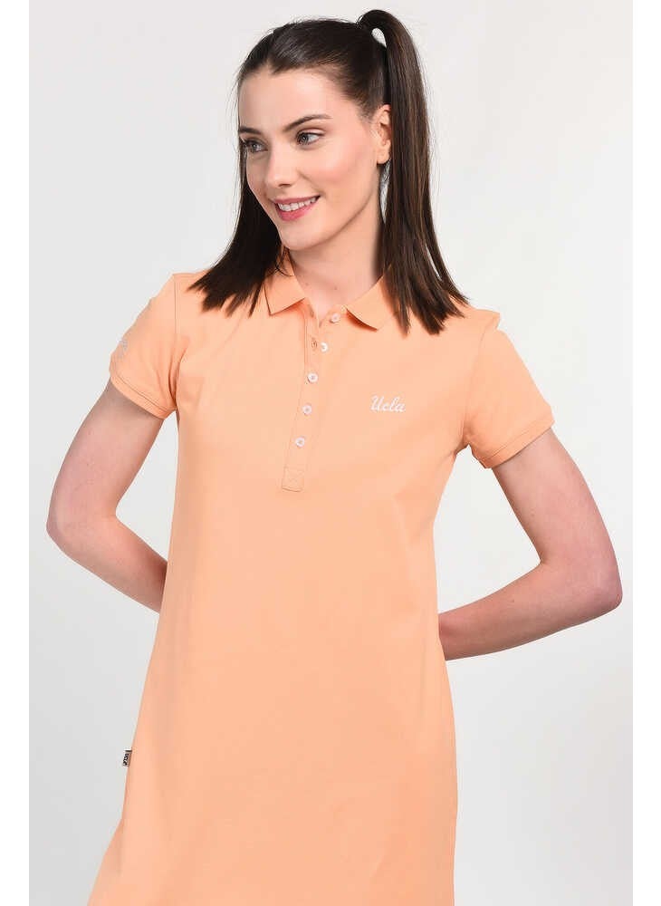 UCLA Madeira Orange Polo Neck Embroidered Women's Dress  - Image 4
