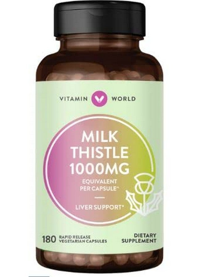 Vitamin World Milk Thistle 1000mg 180 Rapid Release Vegetarian Capsuls, Silymarin Marianu - Image 1