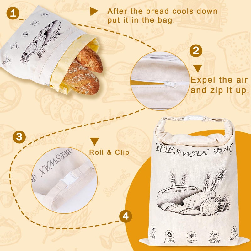 NANYI 2-Pack Reusable Beeswax Bread Bags for Sourdough & Homemade Breadï¼ŒCotton Waxed Bags Keeps Fresh Longer(Amber Wheat) - Image 4