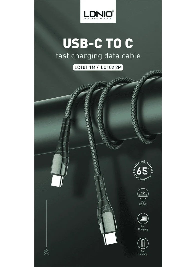لدنيو LC101 | كابل LDNIO للشحن السريع بقدرة 65 واط، من نوع Type-C إلى Type-C — بطول 1 متر - Image 3