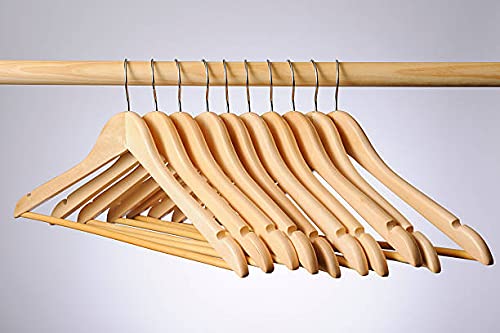 Ash  Roh Ash & Roh® - Wooden Suit Hangers with Non Slip Pants Bar Smooth Finish Solid Wood Coat Hanger 360° Swivel Hook Precisely Cut Notches for Camisole (30, Wooden Hanger) - Image 2