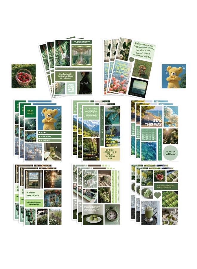 NIBEMINENT 8 Pcs Green Landscape Text Deco Kit Waterproof Stickers, High Definition Printing Bright Colors, Suitable for Laptop Skateboard Luggage Water Bottle Guitar DIY - Image 1