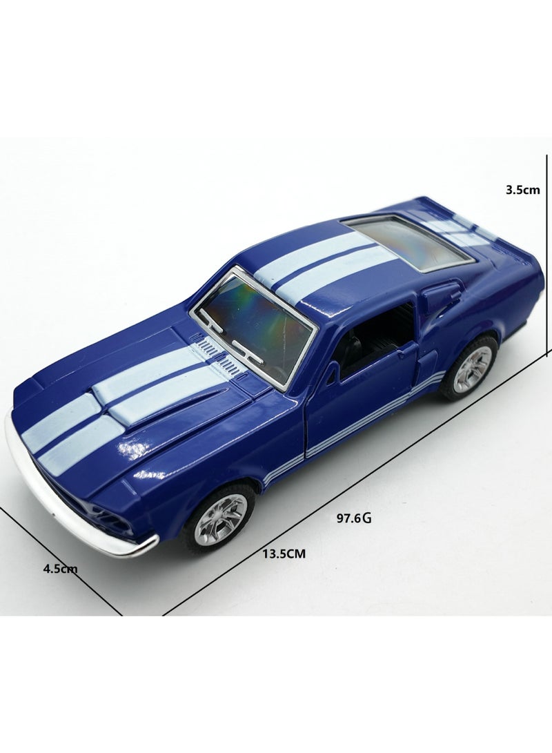 هالامودو مقياس 1:32 فورد شيلبي موستانغ موديل سبائك السيارات الكلاسيكية طراز، لعبة سيارة ذات عضلات مع أبواب مفتوحة، سبيكة زنك دي -كابس لعبة سحب الظهر، هدية زخرفة للبنات الأولاد، لعبة أطفال قابلة للتحويل، أزرق/أبيض، 13.5*4.5*3.5 سم - Image 2