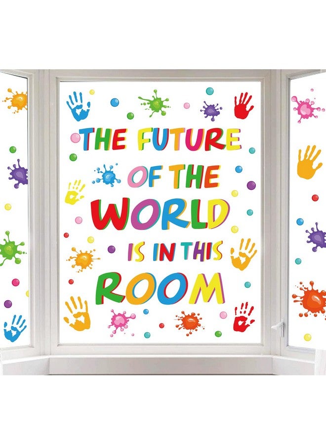 AnyDesign 113Pcs Inspirational Quotes Window Clings Colorful Handprint Back To School Positive Sayings Window Stickers For Home Bedroom School Classroom Nursery Playroom Decoration 9 Sheets - Image 2