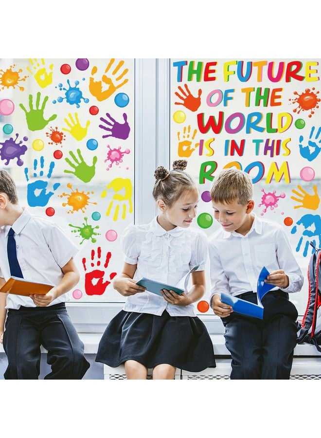 AnyDesign 113Pcs Inspirational Quotes Window Clings Colorful Handprint Back To School Positive Sayings Window Stickers For Home Bedroom School Classroom Nursery Playroom Decoration 9 Sheets - Image 3