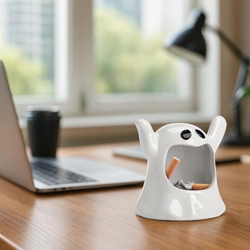 Halloween Ghost Ceramic Ashtray And Bowl Set 2 Pcs Black White Home Decor - Image 5