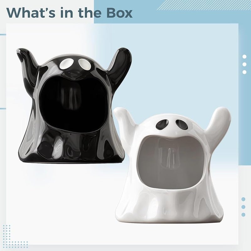 Halloween Ghost Ceramic Ashtray And Bowl Set 2 Pcs Black White Home Decor - Image 4