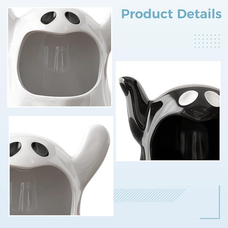 Halloween Ghost Ceramic Ashtray And Bowl Set 2 Pcs Black White Home Decor - Image 3