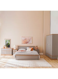 DANUBE HOME Autumn 180X200 King Bed+2 Nightstands+Dresser And Mirror Bedset Strong And Sturdy Modern Design Bed Set Quiet And Comfortable Bedroom Set Made In Malaysia-Grey And Oak  - Image 1
