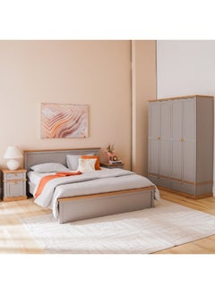 DANUBE HOME Autumn 180X200 King Bed+2 Nightstands+Dresser And Mirror Bedset Strong And Sturdy Modern Design Bed Set Quiet And Comfortable Bedroom Set Made In Malaysia-Grey And Oak  - Image 3