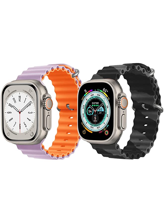 IAF Silicone Ocean Band Strap for Apple Watch Ultra 8 49mm Pink/Orange Double Side Strap with Black/Gray Double Line Strap Set of 2