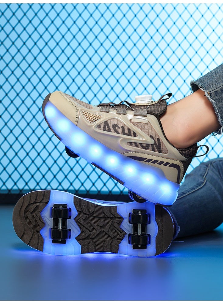 LITTLE ROCKZ أحذية رولر بأربع عجلات للأطفال مع أضواء فلاش LED قابلة للشحن - أحذية سنيكر سكايت هيليز بني - Image 5