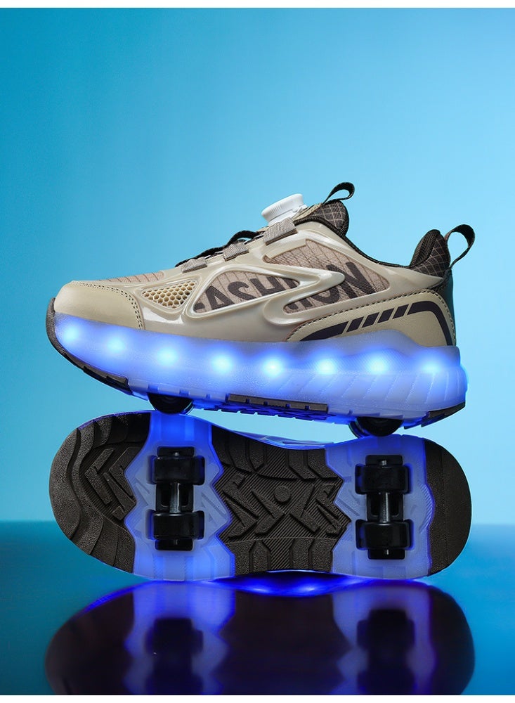 LITTLE ROCKZ أحذية رولر بأربع عجلات للأطفال مع أضواء فلاش LED قابلة للشحن - أحذية سنيكر سكايت هيليز بني - Image 3