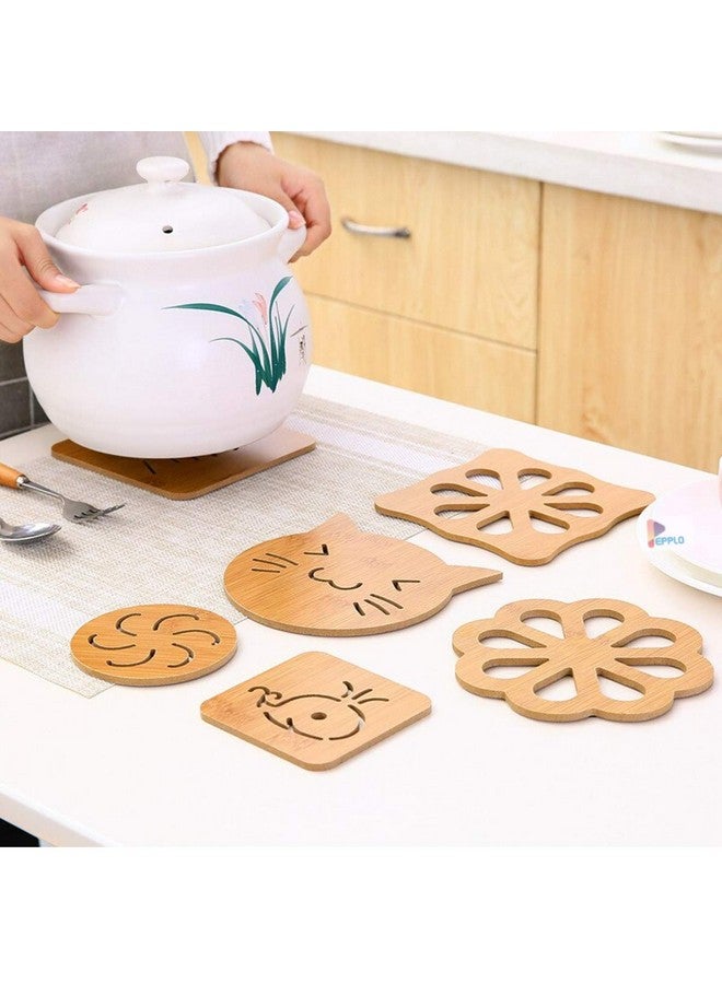 pepplo Wooden Drinks Coasters for Tea Coffee Cup Mug Cat Themed with Coaster Holder Cat Lovers Gifts for Women Men Kids,Random Pattern (Set of 5, 3Big + 2Small) - Image 1