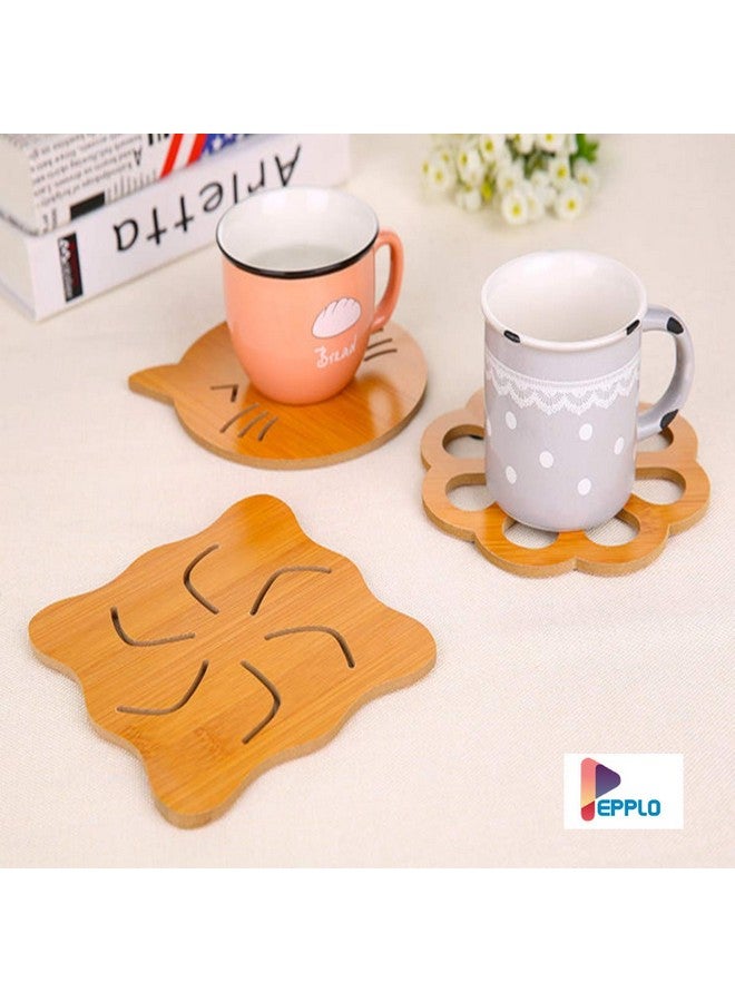 pepplo Wooden Drinks Coasters for Tea Coffee Cup Mug Cat Themed with Coaster Holder Cat Lovers Gifts for Women Men Kids,Random Pattern (Set of 5, 3Big + 2Small) - Image 5
