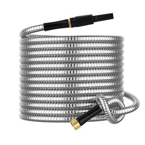 BlueGarden NonExpandable Metal Garden Hose 30 Feet with Sprayer Nozzle Flexible No Kinking Lightweight Heavy Duty Water Pipe Stainless Steel Outdoor Water Hose for Yard 30 ft Male to Female Connector - Image 1