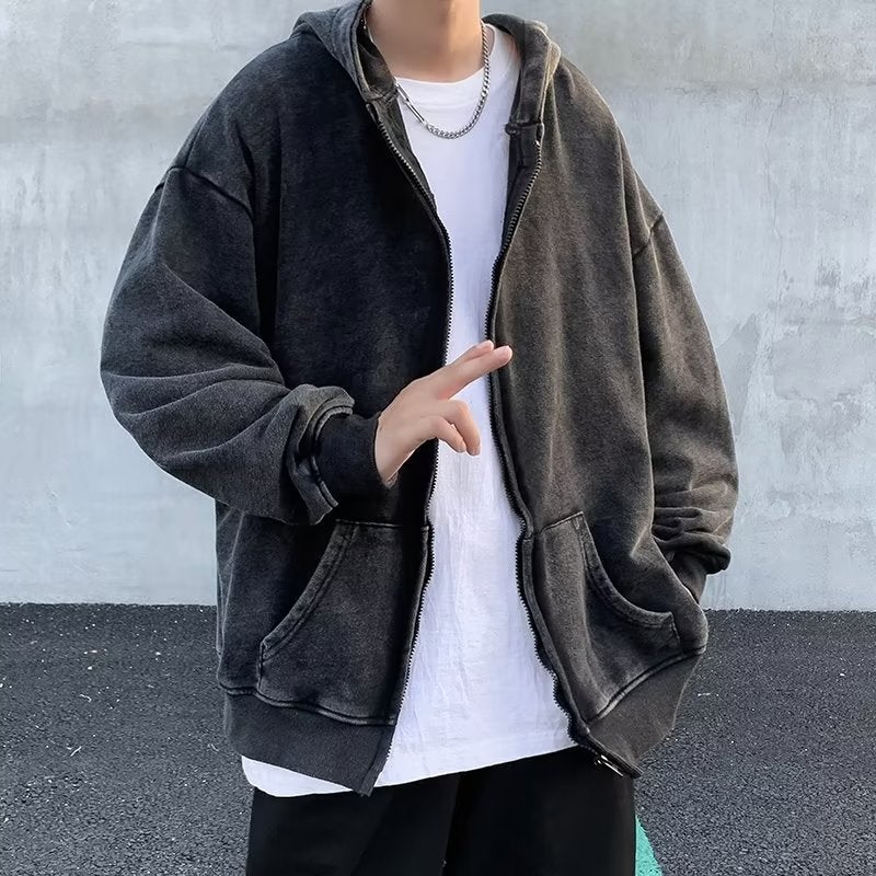 Vintage Wash Hoodie Unisex Couples’ Outwear Black  - Image 3