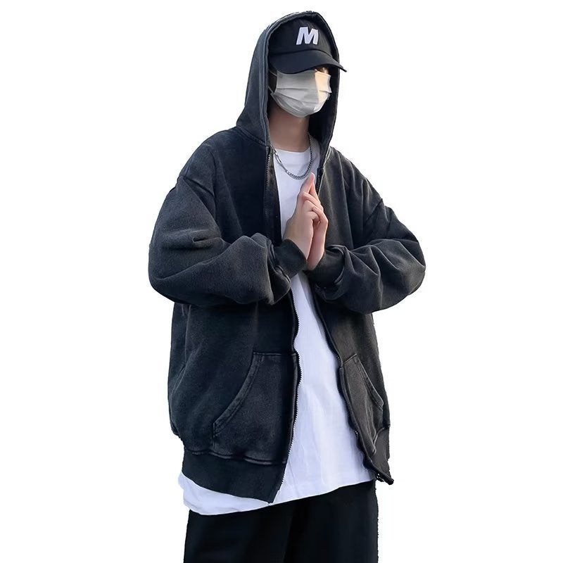 Vintage Wash Hoodie Unisex Couples’ Outwear Black  - Image 5