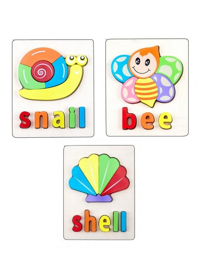 سمونيو لعبة أحجية الصور المقطوعة الخشبية ثلاثية الأبعاد المصنوعة يدويًا من سمونيو، مناسبة للأطفال من سن ٣ سنوات فما فوق؛ مكعبات لعب متعددة الألوان لتعليم الحروف والأرقام للأطفال من سن ما قبل المدرسة، للأولاد والبنات (١٥ سم × ١٨ سم، ٣ حشرات) - Image 1