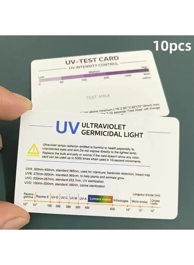 10 قطع بطاقات اختبار الأشعة فوق البنفسجية مع مقياس ضوء UV ورسم بياني للتقييم لقياس شدة الأشعة فوق البنفسجية - Image 1