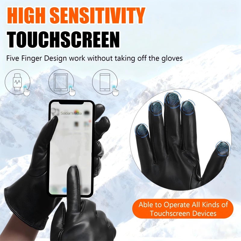 Cuffbow 2 Pairs Women's Lambskin Leather Gloves Touch Screen Warm Fleece Lining Driving Winter Gloves for Cold Weather, M-L(Black) - Image 2