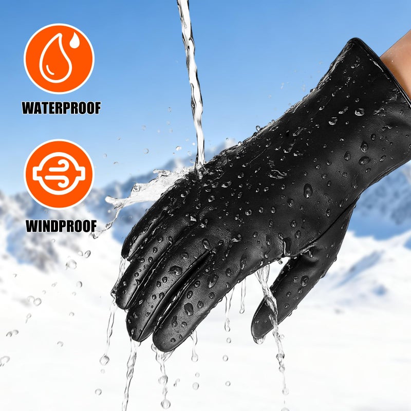 Cuffbow 2 Pairs Women's Lambskin Leather Gloves Touch Screen Warm Fleece Lining Driving Winter Gloves for Cold Weather, M-L(Black) - Image 4