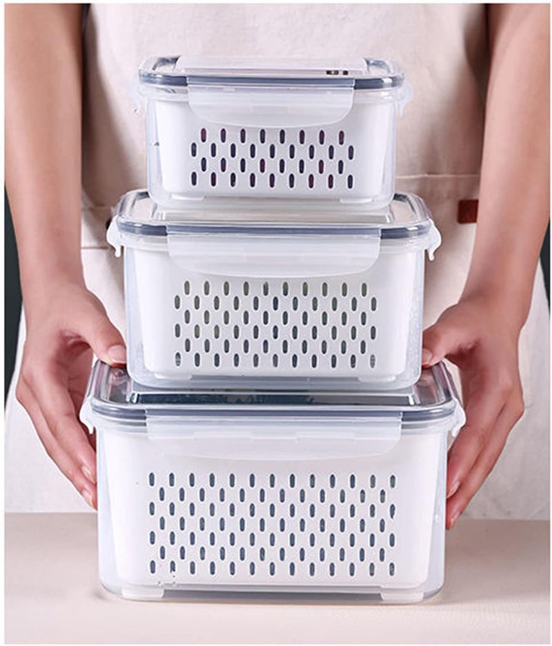 klarako Saver containers for refrigerator, airtight Locking lids 100% Leak Proof Organizer Bins,BPA-Free draining keep Fresh Plastic box for Veggie Fruit Lettuce and Salad (800ml) - Image 4