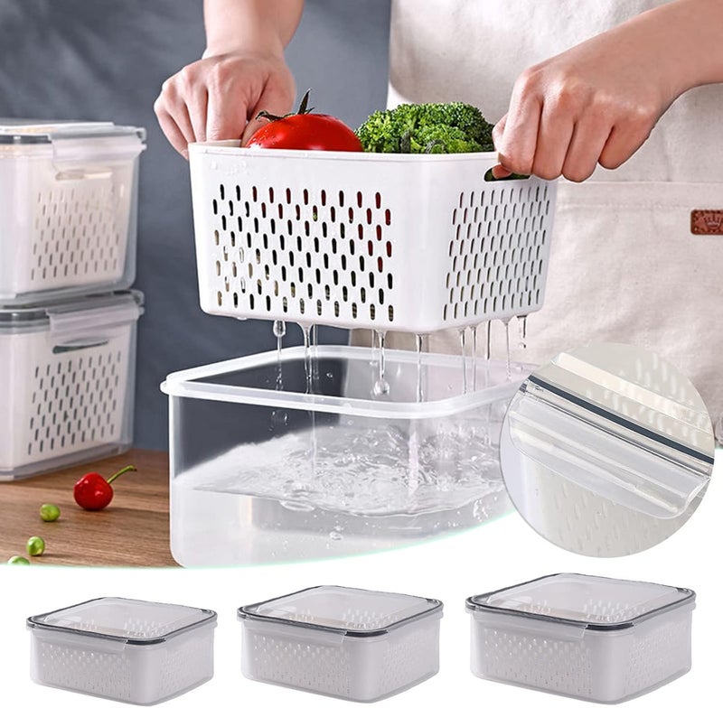 klarako Saver containers for refrigerator, airtight Locking lids 100% Leak Proof Organizer Bins,BPA-Free draining keep Fresh Plastic box for Veggie Fruit Lettuce and Salad (800ml) - Image 1