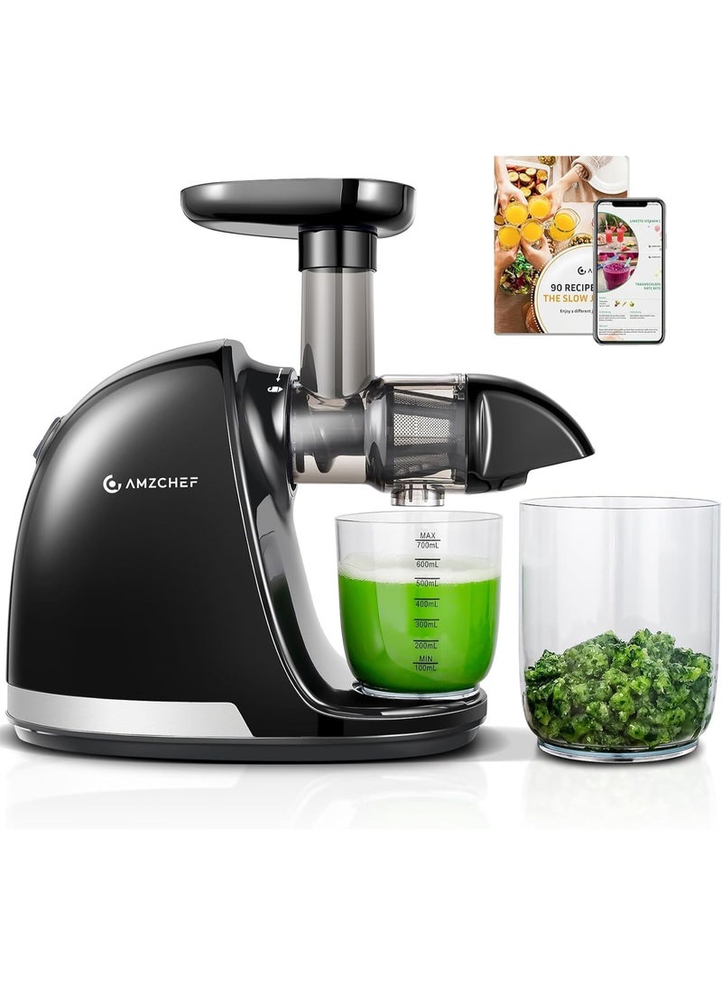 amzchef Cold Press Slow Juicer, Electric Masticating Machine for Fruits and Vegetables, with 2 Cups and Brush (Black) - Image 1