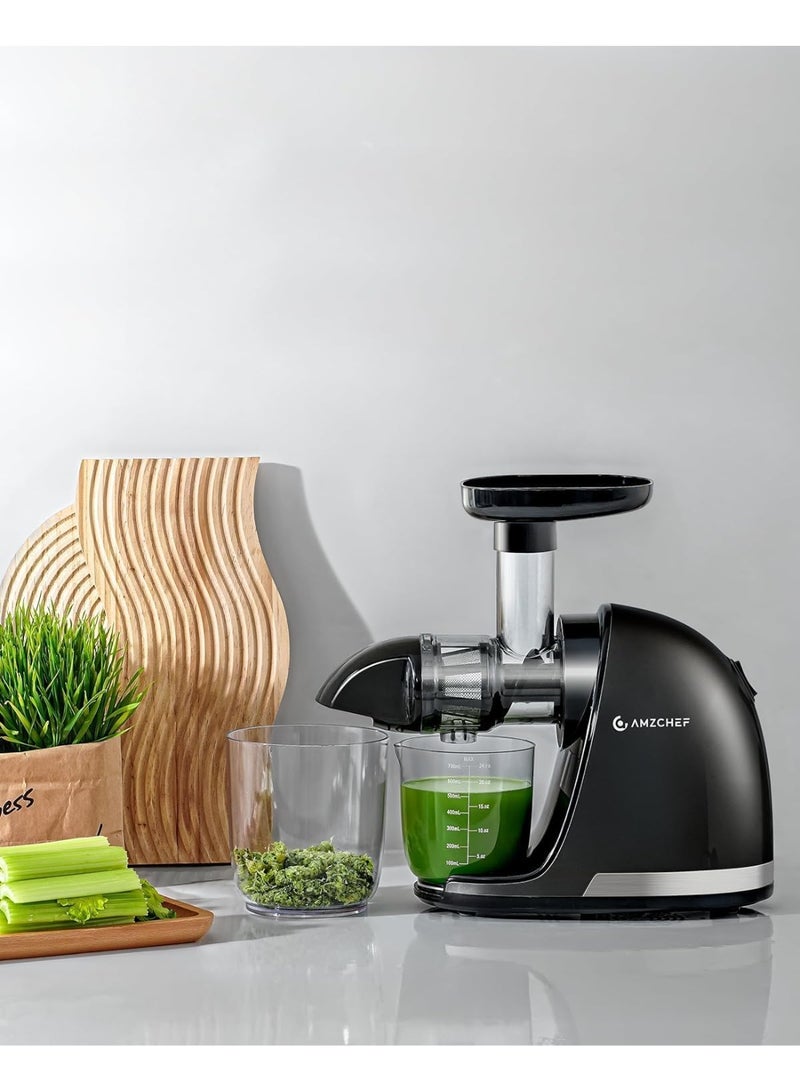 amzchef Cold Press Slow Juicer, Electric Masticating Machine for Fruits and Vegetables, with 2 Cups and Brush (Black) - Image 2