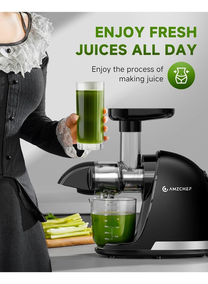 amzchef Cold Press Slow Juicer, Electric Masticating Machine for Fruits and Vegetables, with 2 Cups and Brush (Black) - Image 5