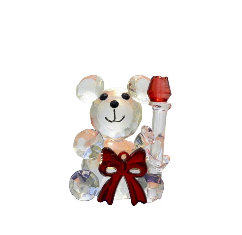 Lilone Lilone Valentine Special Clear Crystal Teddy Holding Red Rose Showpiece Gift for Birthday, Anniversary, Girlfriend and Boyfriend 