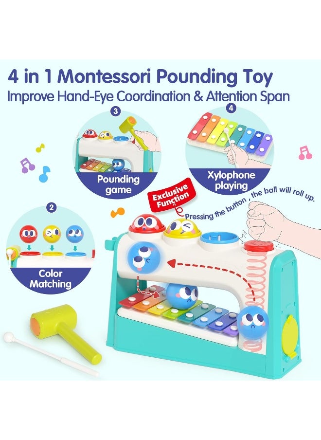 HOLA Multifunctional Music Center 4In1 Montessori Toy With Pounding Game, Color Matching, Xylophone, Rolling Ball Game, Sensory Exploration, Educational Toys, Hand-Eye Coordination & Motor Skills 12M+  - Image 2