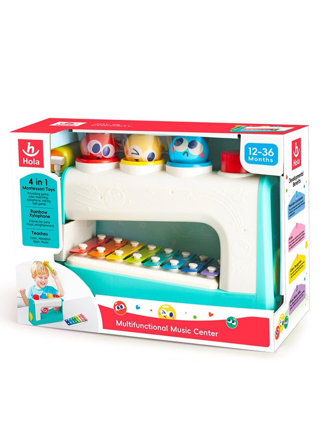 HOLA - Hola Multifunctional Music Center 4in1 Montessori Toy with Pounding Game, Color Matching, Xylophone, Rolling Ball Game, Sensory Exploration, Educational Toys, Hand-Eye Coordination & Motor Skills 12M+ - Image 1