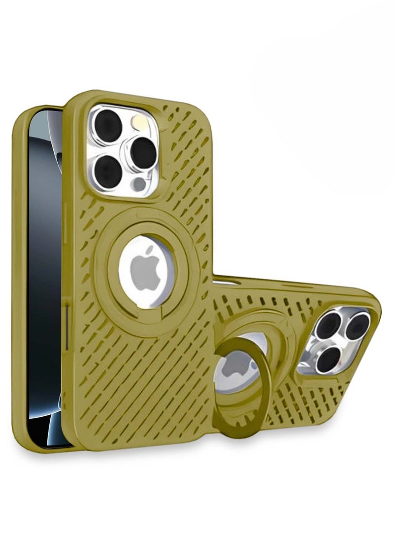 Wtech Apple iPhone 16 Pro 2024 Premium Silicone Magsafe with Ring Finger Grip Case Cover - Gold - Image 1