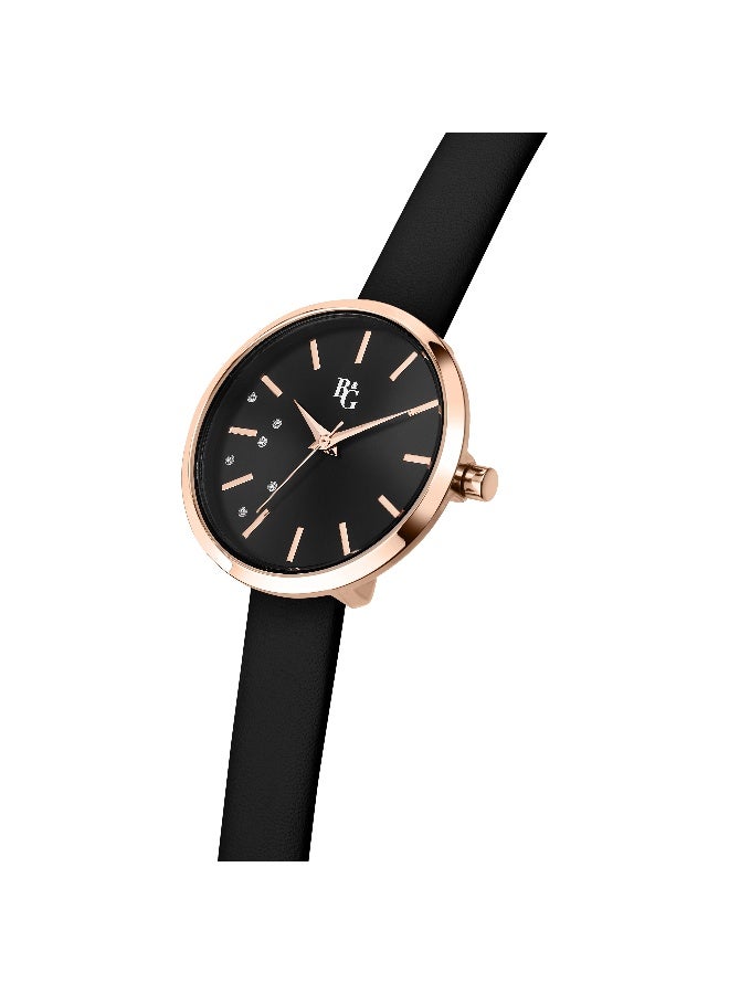 B&G Women's Black Round Analog Dial with Black Polyurethane Band Watch - 32mm - R3851311501 - Image 2