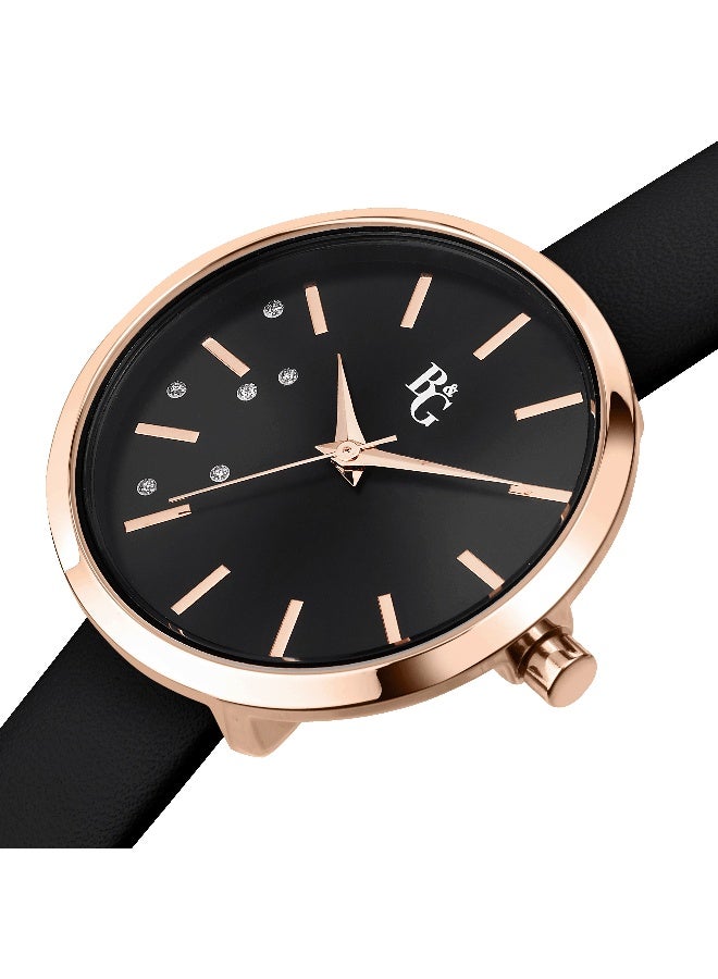 B&G Women's Black Round Analog Dial with Black Polyurethane Band Watch - 32mm - R3851311501 - Image 3