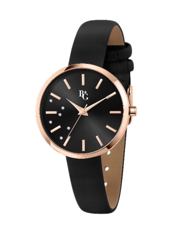 B&G Women's Black Round Analog Dial with Black Polyurethane Band Watch - 32mm - R3851311501 - Image 1