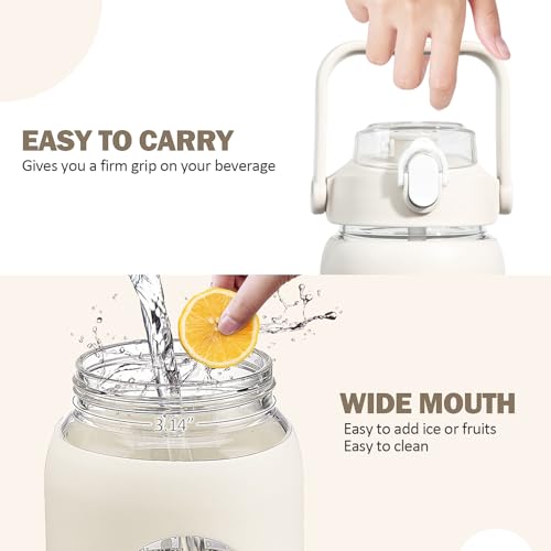 kytffu 42oz Glass Water Bottles with Straw, Motivational Glass Bottle with Silicone Sleeve and Time Marker, Leakproof Large Glass Water Jug for Gym Home Office,White - Image 5