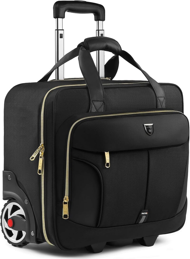 RUCYEN Rolling Laptop Bag,Rolling Briefcase for Men & Women,Laptop Briefcase on Wheels,Carry On Bag for Business Travel, Black+Golden Zipper, Contemporary - Image 1