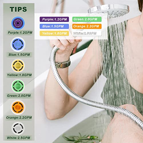AIEX 12 Pcs Water Flow Restrictor, Multiple Specification Shower Flow Reducer Limiter Regulator, 1.2/1.5/1.8/2.0/2.2/2.5 GPM Flow Restrictor for Shower Head Fixed Water Saving (15mm/16mm in Diameter) - Image 2