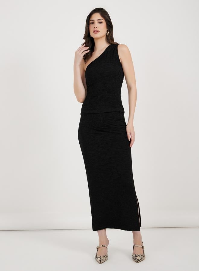 ستايلي توب بكتف واحد محبوك بنقوش - Image 2