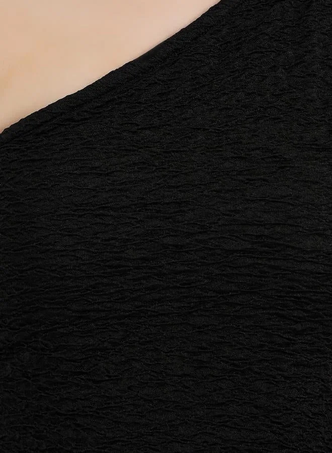 Styli Textured Knit One Shoulder Top