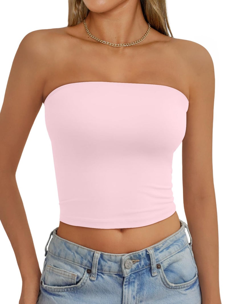 AUTOMET Tube Tops Strapless Crop Tops Basic Backless Sleeveless Bandeau Going Out Cute 2025 Summer Clothes Pink S - Image 1