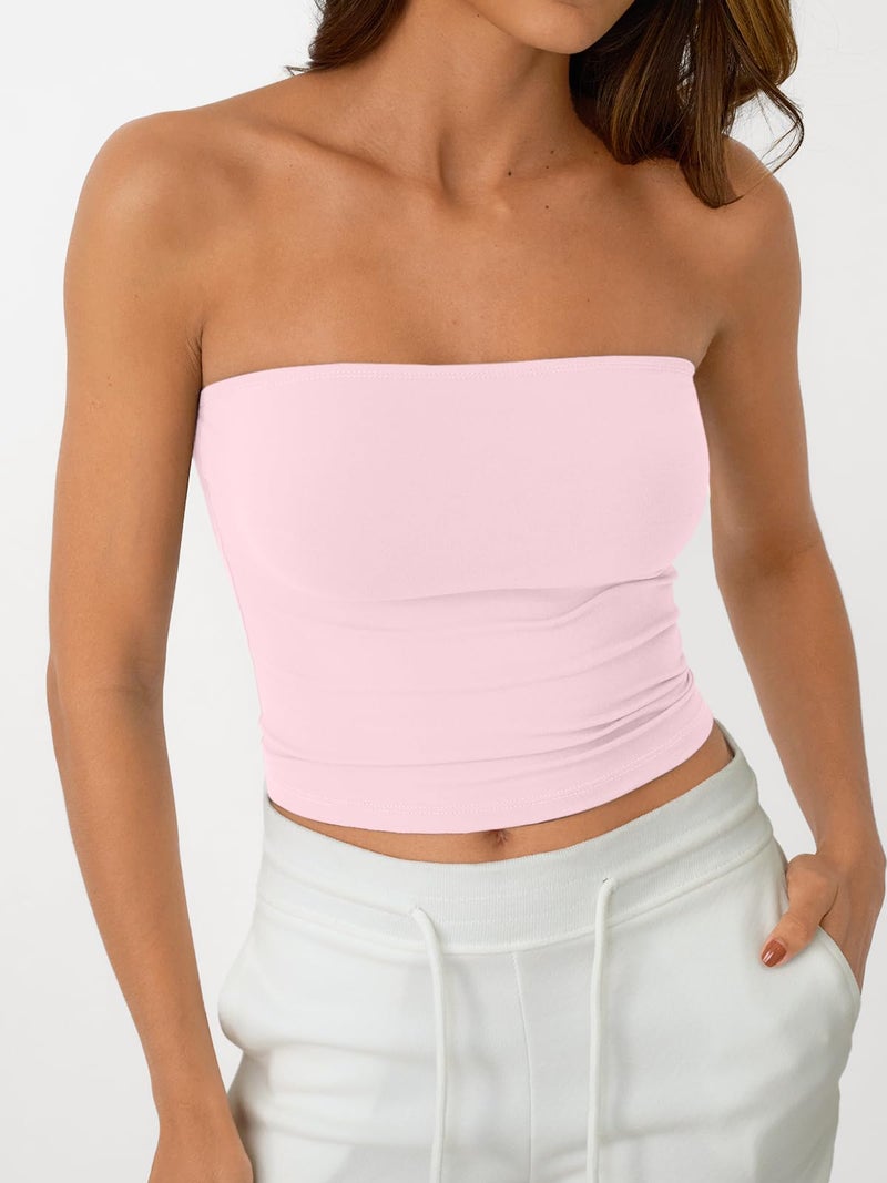 AUTOMET Tube Tops Strapless Crop Tops Basic Backless Sleeveless Bandeau Going Out Cute 2025 Summer Clothes Pink S - Image 3