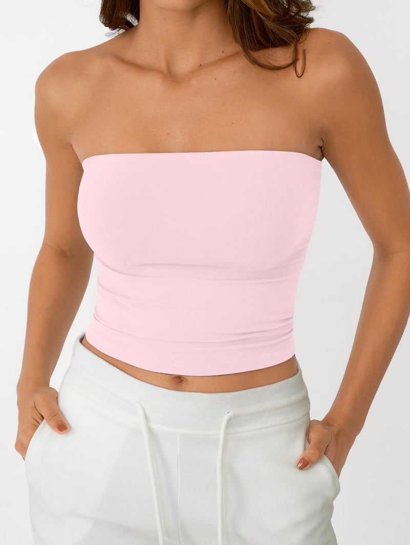AUTOMET Tube Tops Strapless Crop Tops Basic Backless Sleeveless Bandeau Going Out Cute 2025 Summer Clothes Pink S - Image 2