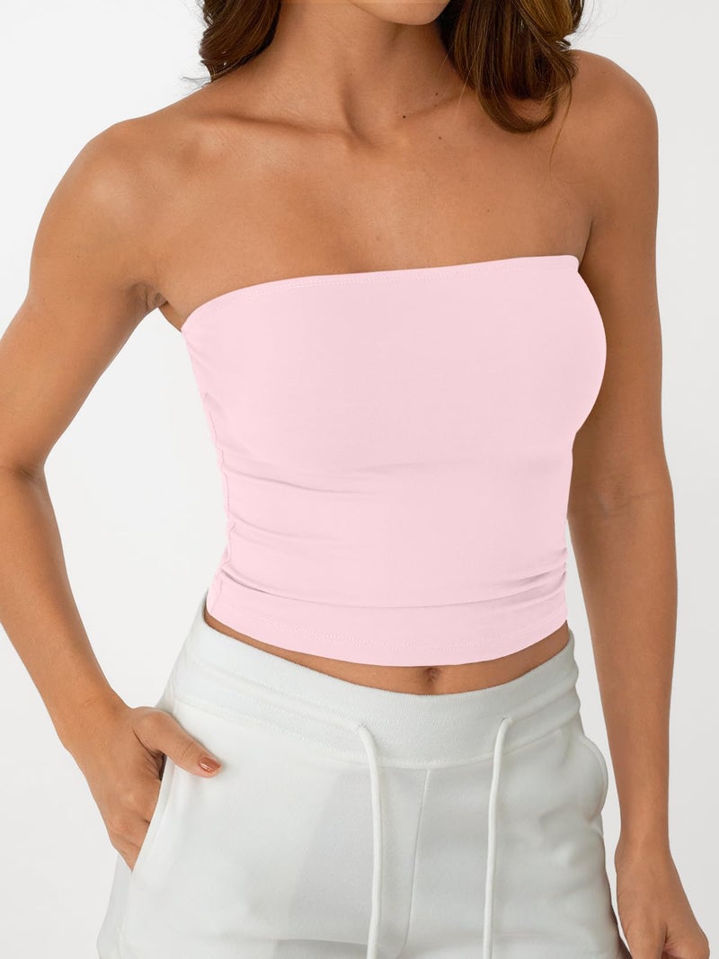 AUTOMET Tube Tops Strapless Crop Tops Basic Backless Sleeveless Bandeau Going Out Cute 2025 Summer Clothes Pink S - Image 5