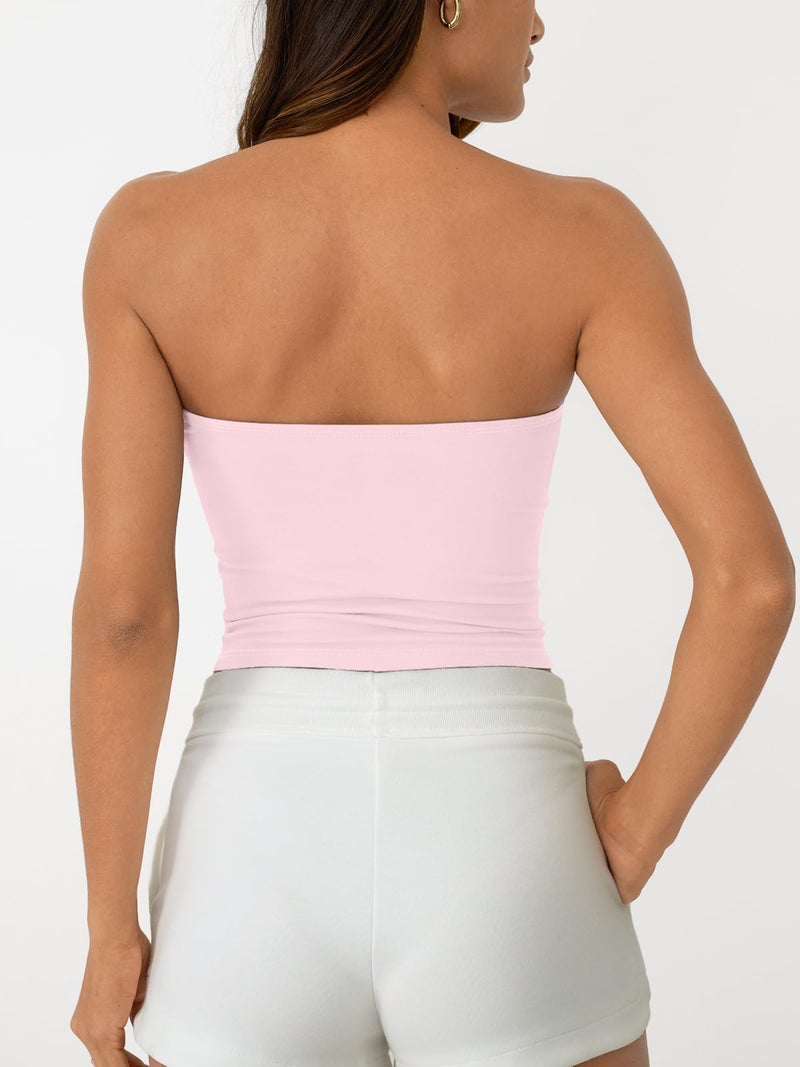 AUTOMET Tube Tops Strapless Crop Tops Basic Backless Sleeveless Bandeau Going Out Cute 2025 Summer Clothes Pink S - Image 4